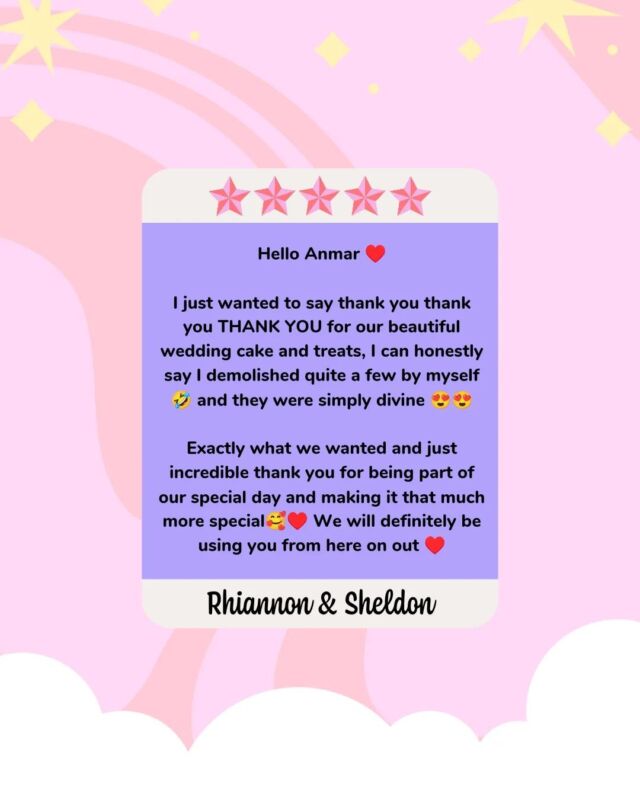 It's so lovely receiving an incredible message like this from our clients! Feedback and reviews are the best! Thank you Rhiannon & Sheldon for making us a part of your wedding celebration! We can't wait to bake for you again! ...#crumb #crumbcakessa #crumbcakes #cakeme #cakes #review #cakebaker #weddingcakebaker #cake