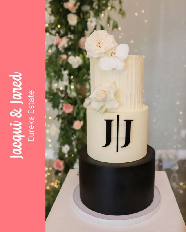 JACQUI & JARED...Jacqui & Jared wanted a cake that stood out at their reception. They chose a different look and flavour for each tier, and boy did this black and white version of our Lita do just that! There's something about that bottom black tier! 🖤 👀 ...The couple chose a striking black acrylic monogram to finish off the look that was designed & made by @loveandsparklesza...Photography @zandri_du_preez_photography_Venue @eureka_estate #weddingcakes #weddingcake #weddinginspiration #weddinginspo #crumb #crumbcakessa #crumbcakes #wedding #weddingideas
