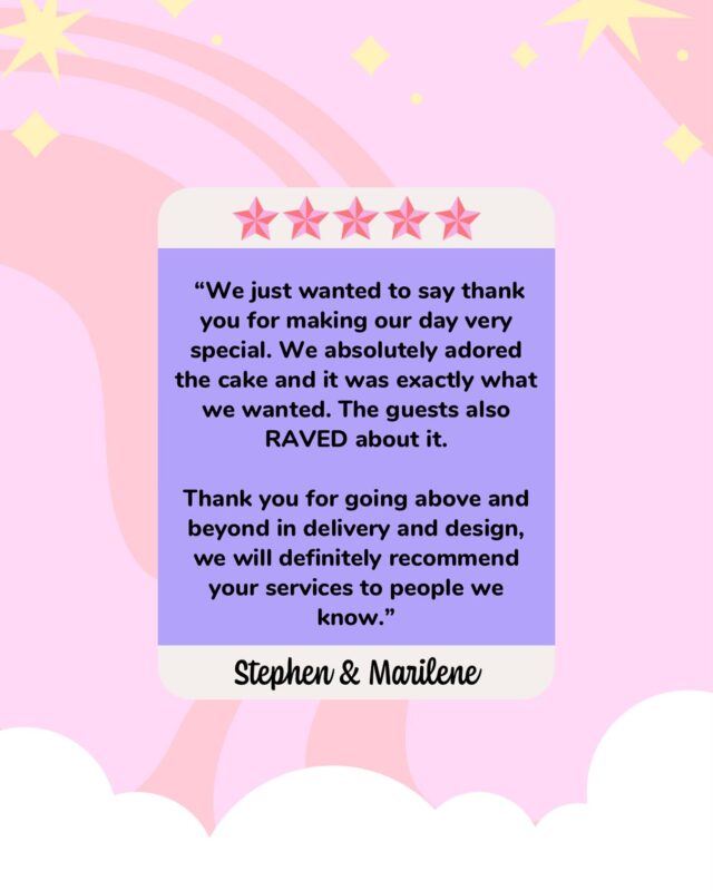 Just a little reminder to support your favourite small business by leaving a little review for them - it really does make our day! Thank you Stephen & Marilene for lovely feedback - I can’t wait to share some images of your cake!!