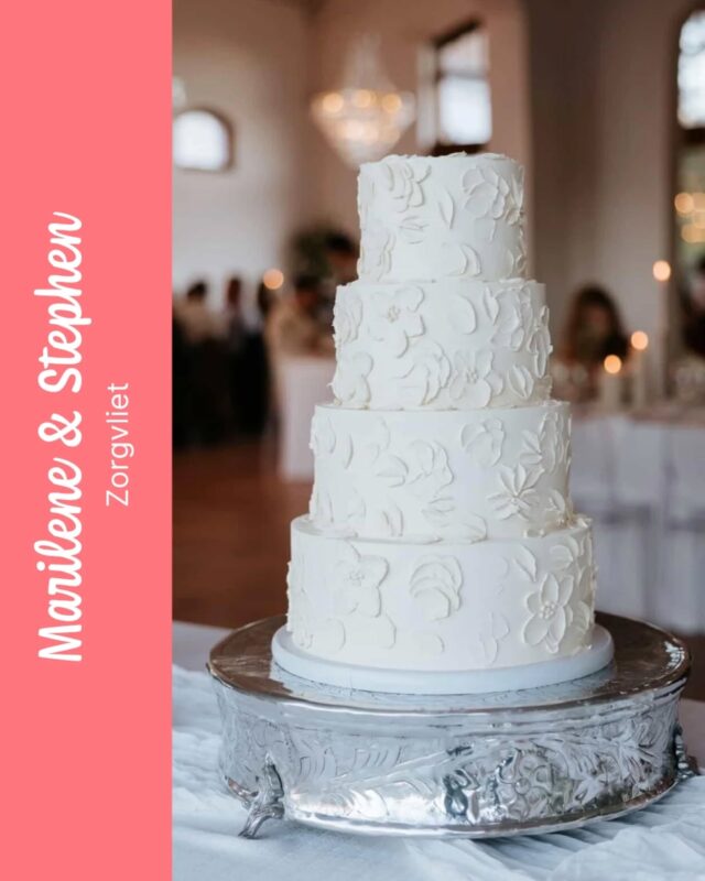 Marilene & Stephen 
🤍🤍🤍
Wow!!! What a showstopper this turned out to be! Marilene & Stephen chose our iconic Pat design for their wedding day, and served this stunner up for dessert at their wedding reception. The entire cake consisted of our super popular LEM POP flavour option that is loaded with tangy lemon curd and fresh lemon zest
...
Showstopping wedding cake? ✔️
The most delicious slice of cake for dessert? ✔️
...
PAT is a four tier cake, with 15cm, 20cm, 25cm and 30cm wide tiers, each with 3 layers of sponge inside each tier. This cake serves approx 100 dessert sized cake pieces 
...
Photography by @cilliers_visser_weddings
Venue @zorgvlietwines
#weddingcake #weddingcakes #weddinginspo #wedding