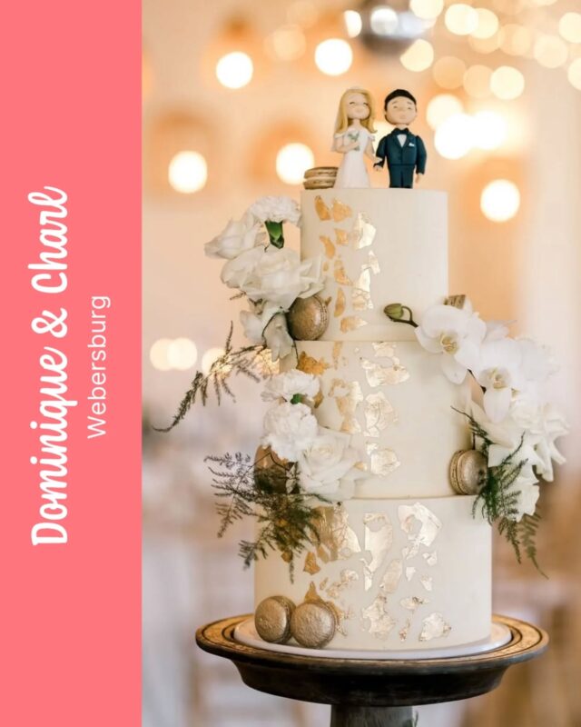 DOMINIQUE & CHARL
...
Dominique & Charl celebrated their big day at Webersburg with this stunning version of our Lita cake size in these delicious flavours:
💖 Very Vanilla with raspberry preserve
💖 Salted Caramel & Caramelised Popcorn
💖 Rich Chocolate 
...
Beautiful fresh flowers, golden macarons and a super cute fondant topper of the couple completed the look.
...
Thank you D & C for including us in your big day - I loved creating this for you 🫶
...
Photography @catherinemacphotography
Venue @webersburg_wine_estate
Cake Topper / Figurines @mischa_sugarworks
Coordinated by @theeventplannerssa 
Decor / Flowers by @n.concepts.and.designs 
#weddingcakes #weddingcake #crumb #crumbcakes #crumbcakessa