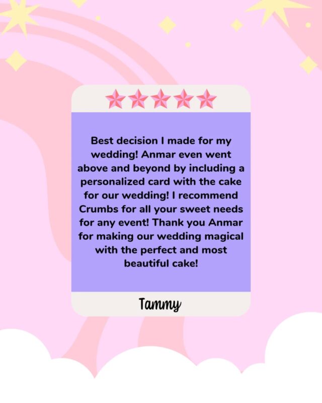 Thank you Tammy for this beautiful review, left on our Google page. It's such a treat to receive reviews like these! 
We loved making this adorable little cake for your wedding! Thank you for including us in your special day!