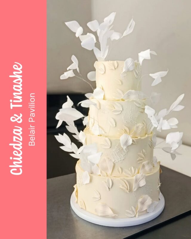 Chiedza & Tinashe ...An absolutely showstopping version of our PAT sized cake from our Dessert Collection in our wedding lookbook....Our wedding lookbook is a comprehensive guide all about our wedding cakes, that you can download from the weddings page on our website. Pat is one of my absolute favourites to make. This cake serves approx 100 dessert sized cake pieces - she's a whopper!!...Chiedza chose textured buttercream, sugar paste petals and lots of wafer paper flowers and leaves for their design, which could only result in a showstopping masterpiece 🫶 ...#cake #crumbcakes #crumbcakessa Venue @belair_pavilion Coordinated by @unveil_elegance_events