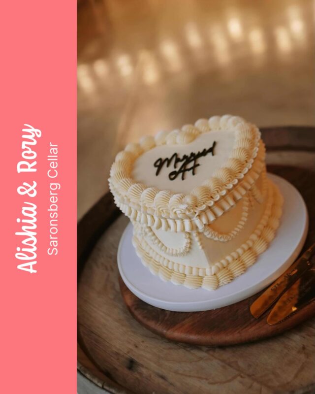 ALISHIA & RORY ARE MARRIED AF!…A badass cake topper for a very cool couple. We had a summer filled with countless beautiful heart shaped cakes in all sort of styles!Congrats Alishia & Rory - I loved making this cake for you! Our 20cm wide heart shaped cakes serve approx 22 dessert sized cake portions. They are available to order directly from our online store, or we can even customise one for you by getting touch via our enquiry forms on our website. 🫶💣💣💣Venue: @saronsbergcellar Photography by @lakenwilsonphotos