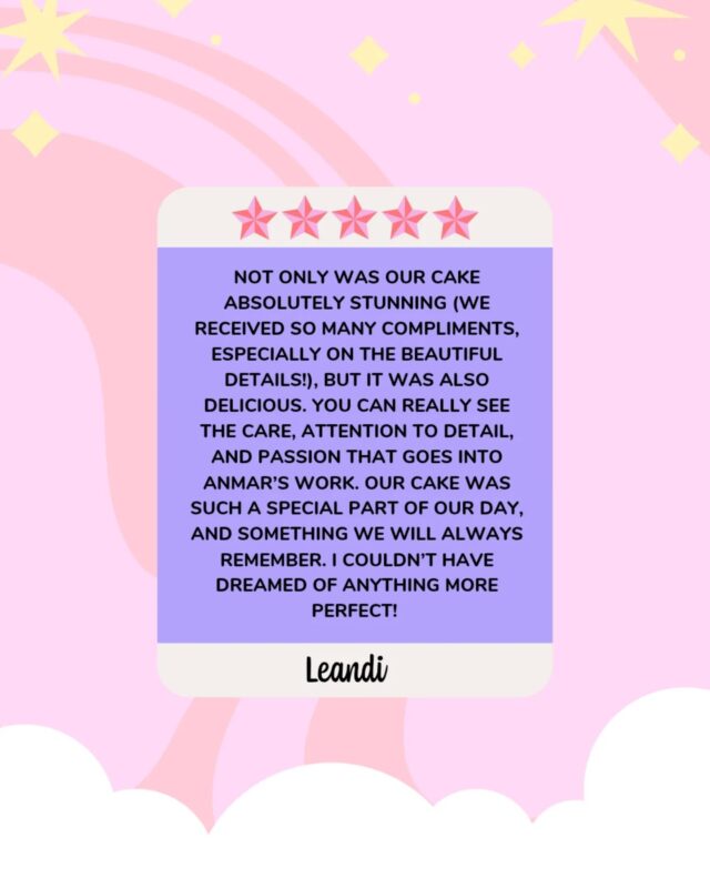 There's nothing better than feedback like this!! 
🤘
Thank you Leandi for entrusting me with such a special brief - I absolutely loved making your wedding cake for you!
If we have ever baked for you - please leave us a review. We would appreciate it so much!